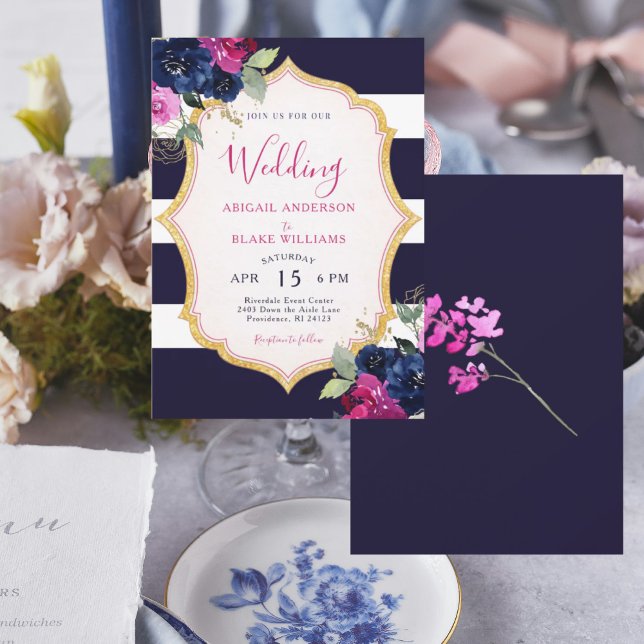 Invitación Navy & Fuchsia Floral Wedding (Subido por el creador)