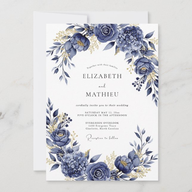 Invitación Navy Gilded Bloom Romance Wedding (Anverso)