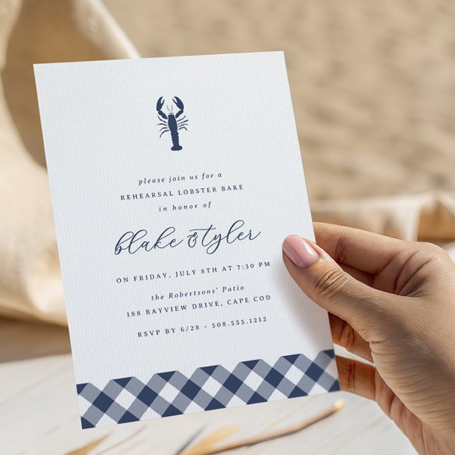 Invitación Navy Gingham | Cena de ensayo de Bake de langosta (Subido por el creador)
