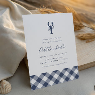 Invitación Navy Gingham   Fiesta clásico de Bake para langost
