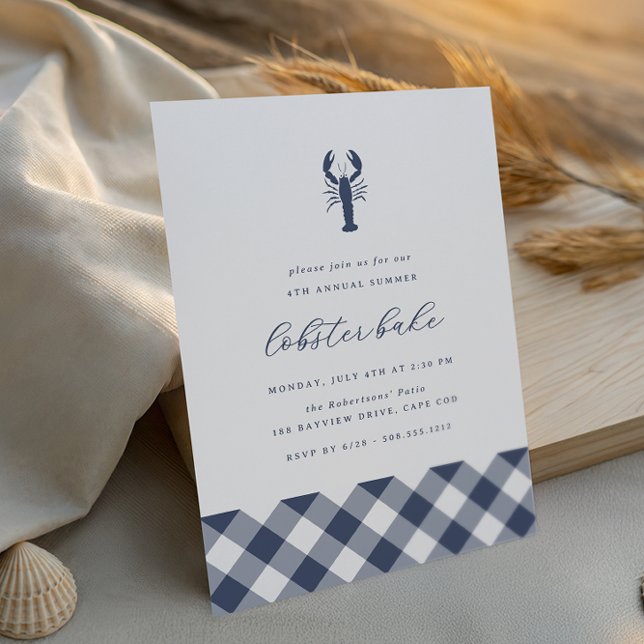 Invitación Navy Gingham | Fiesta clásico de Bake para langost (Subido por el creador)