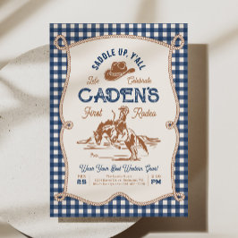 Invitación Navy Gingham Rope Rodeo Invitation