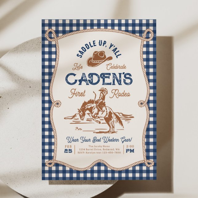 Invitación Navy Gingham Rope Rodeo Invitation (Subido por el creador)