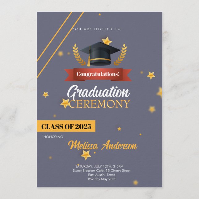 Invitación Navy Gold Class of 2025 Ceremony Invite (Anverso)