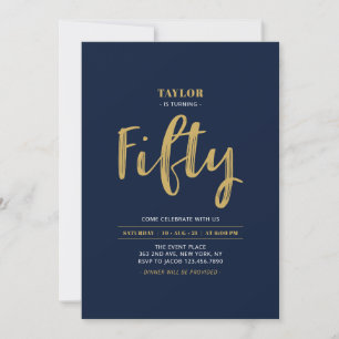 Invitación Navy & Gold Cumpleaños Simple Cincuenta 50 Fiesta 