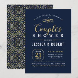Invitación Navy & Gold | Ducha de Boda para Parejas Elegantes