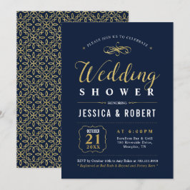 Invitación Navy & Gold | Ducha de Boda para Parejas Elegantes