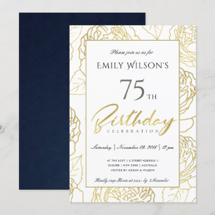 INVITACIÓN NAVY GOLD ELEGANT ROSA FLORAL CUALQUIER CUMPLEAÑOS