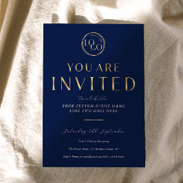 Invitación Navy & Gold Logo Elegant Business Event Gala