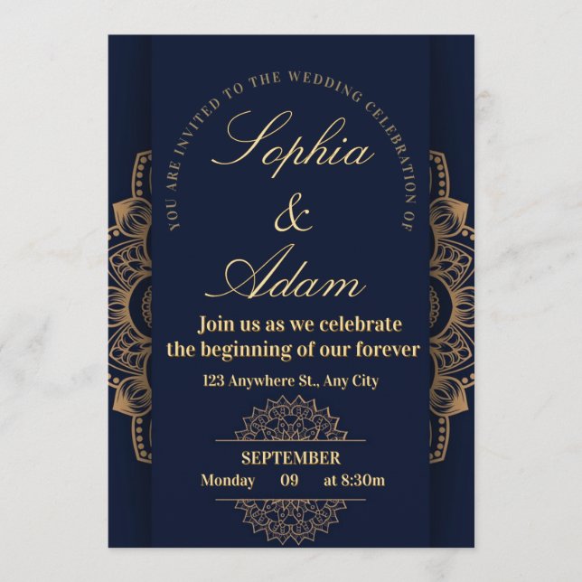 Invitación Navy & Gold Mandala Invitation (Anverso)