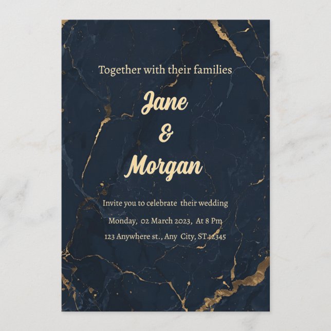Invitación Navy Gold Marble Invite (Anverso)