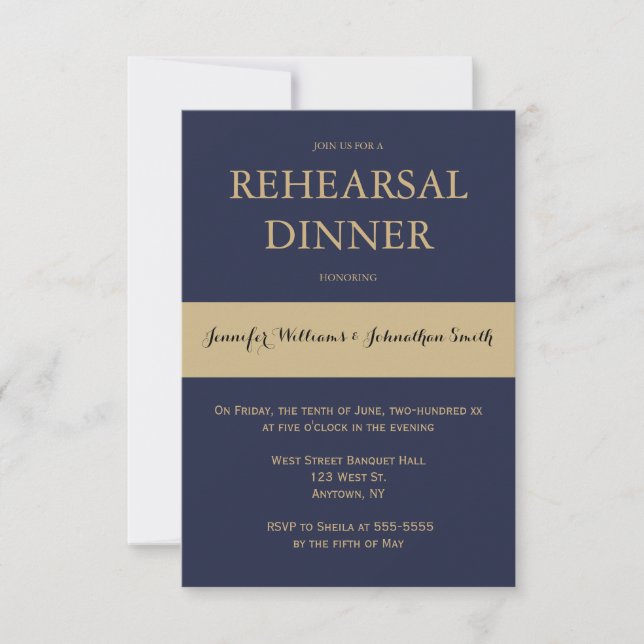 Invitación Navy & gold modern rehearsal dinner invitations (Anverso)
