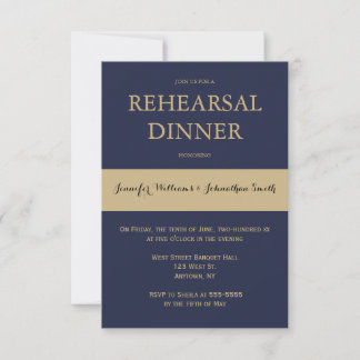 Invitación Navy & gold modern rehearsal dinner invitations