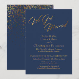 Invitación Navy & Gold Nos Casamos Recepción de Confeti