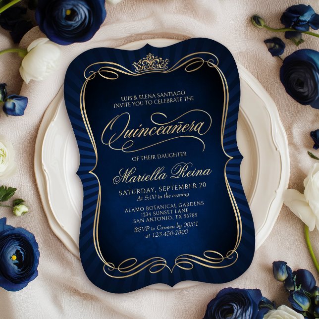 Invitación Navy Gold Quinceañera (Subido por el creador)