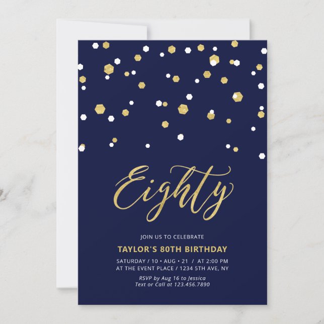Invitación Navy & Gold Simple Ochenta 80 cumpleaños (Anverso)
