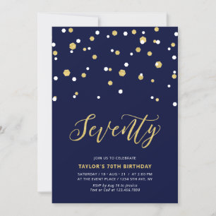 Invitación Navy & Gold Simple Setenty 70° cumpleaños