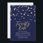 Invitación Navy & Gold Simple Twenty One 21st Birthday Fiesta<br><div class="desc">Celebra tu día especial con esta invitación mínima de cumpleaños 21. Este diseño cuenta con un elegante guión de letras "Twenty One" con un confeti en forma de hexágono con una combinación en color azul marino y oro. Hay más diseños disponibles en mi tienda BaraBomDesign.</div>