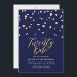 Invitación Navy & Gold Simple Twenty One 21st Birthday Fiesta<br><div class="desc">Celebra tu día especial con esta invitación mínima de cumpleaños 21. Este diseño cuenta con un elegante guión de letras "Twenty One" con un confeti en forma de hexágono con una combinación en color azul marino y oro. Hay más diseños disponibles en mi tienda BaraBomDesign.</div>