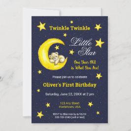 Invitación Navy Gold Twinkle Little Star Moon 1er cumpleaños