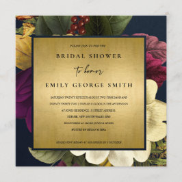 INVITACIÓN NAVY GOLD VINTAGE BURGUNDY FLORAL BRIDAL DUCHA