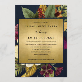 INVITACIÓN NAVY GOLD VINTAGE RETRO BURGUNDY FLORAL COMPROMISO