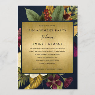 INVITACIÓN NAVY GOLD VINTAGE RETRO BURGUNDY FLORAL COMPROMISO