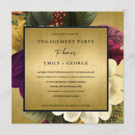 INVITACIÓN NAVY GOLD VINTAGE RETRO BURGUNDY FLORAL COMPROMISO