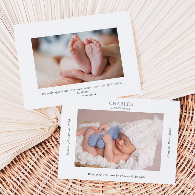 Invitación Navy Gray Minimalist Photo Baby Announcement Card (Subido por el creador)