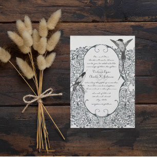 Invitación Navy Hummingbird Love Bird Pattern Wedds