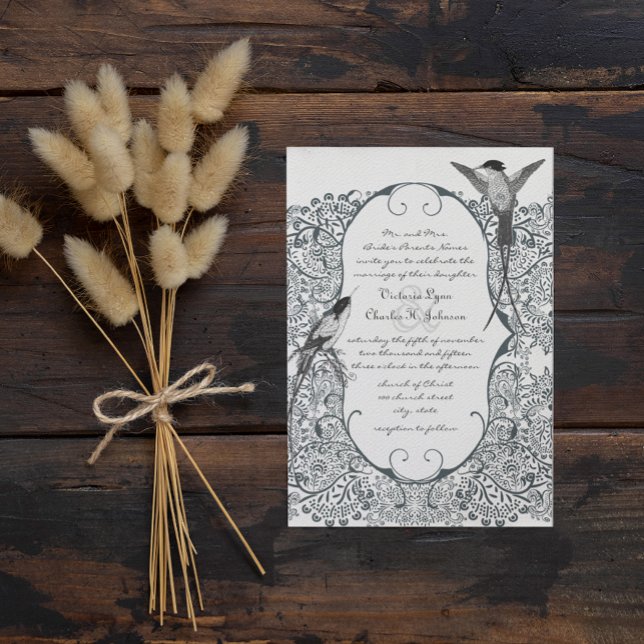 Invitación Navy Hummingbird Love Bird Pattern Wedds (Subido por el creador)