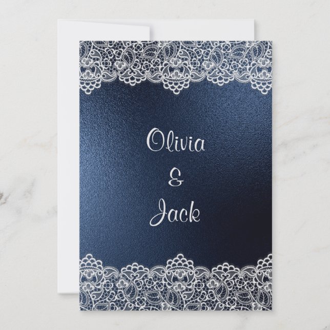INVITACIÓN NAVY LACE ELEGANTE Y BODA RÚSTICO (Anverso)