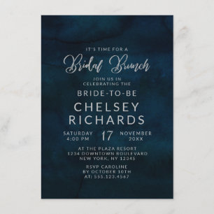 Invitación Navy Luster Dark Blue Silver Bridal Brunch Shower