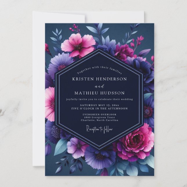 Invitación Navy Magenta Luminous Wedding (Anverso)