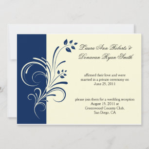 Invitación Navy Marfil Crema Floral Remolinos Post Weddi