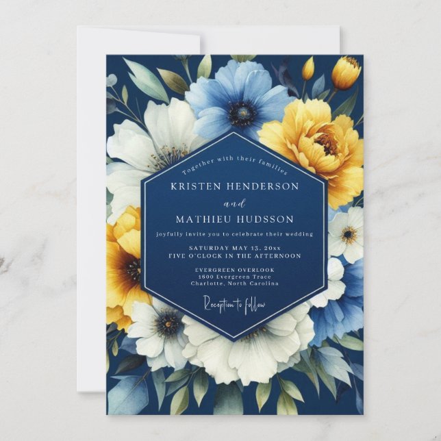 Invitación Navy Marigold Luminous Wedding (Anverso)