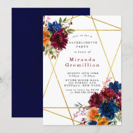 Invitación Navy Marsala Naranja Floral Bachelorette Party