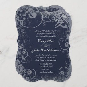 Invitación Navy Metallic Silver Kanji Love Swirl