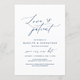 Invitación Navy Mínimo, El amor es paciente, boda pospuesta