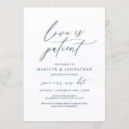 Invitación Navy Mínimo, El amor es paciente, boda pospuesta