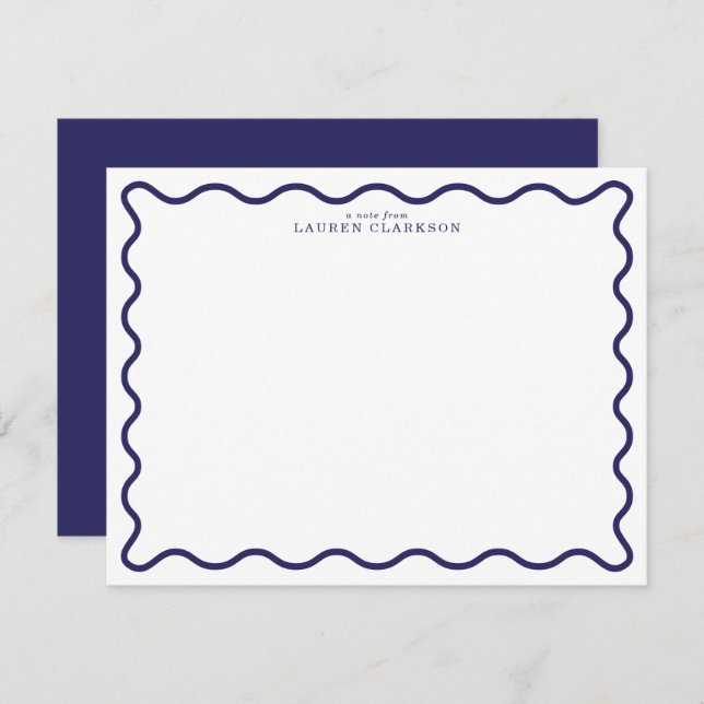 Invitación Navy Modern Wavy Border Note Card (Anverso / Reverso)