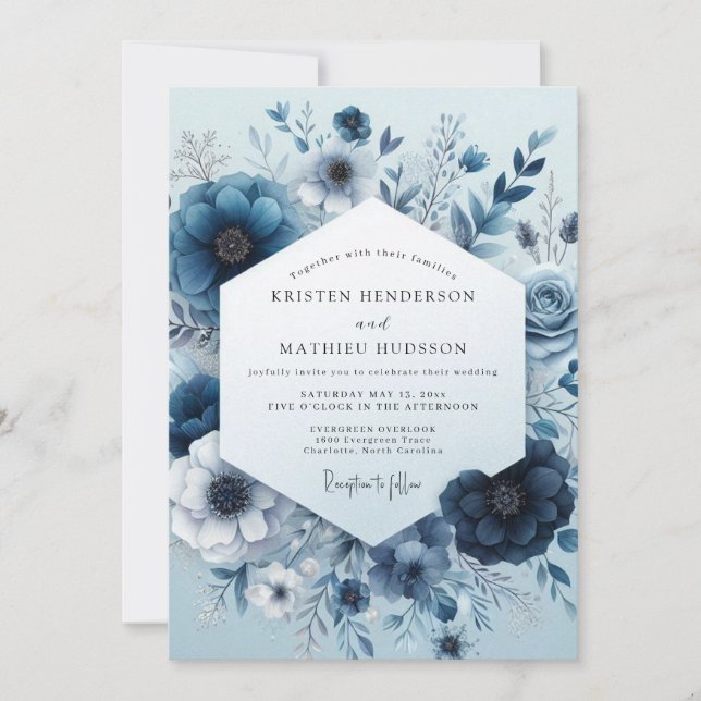Invitación Navy Monochromatic Bloom Wedding (Anverso)