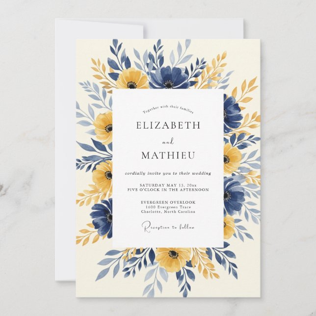 Invitación Navy Mustard Radiant Spring Wedding (Anverso)
