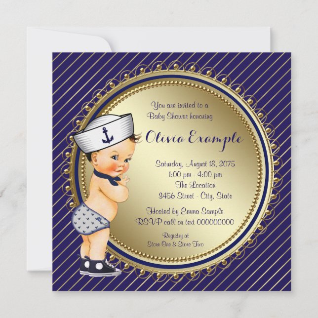 Invitación Navy Nautical Baby Shower (Reverso)