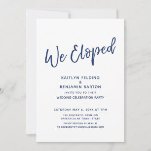 Invitación Navy Nos Fugamos Casual Moderno Solo Recepción