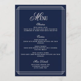 Invitación Navy Old Money Wedding Menu Card