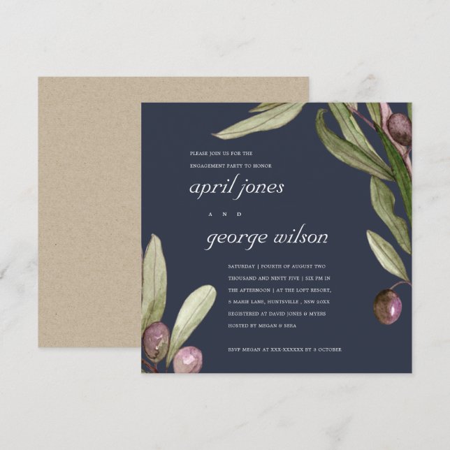 INVITACIÓN NAVY OLIVE WATERCOLOR PURPLE (Anverso / Reverso)