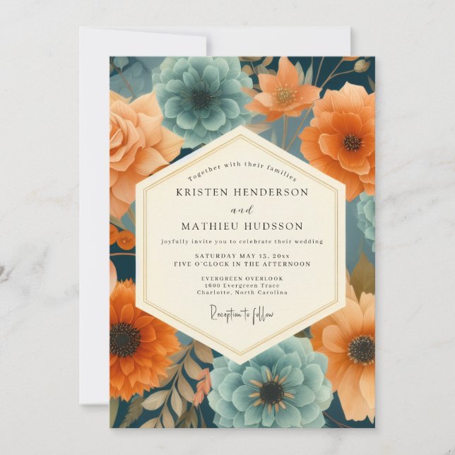 Invitación Navy Paprika Opulent Wedding (Anverso)