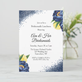 Invitación Navy Peony Citrus Paint Floral Bridesmaid Luncheon