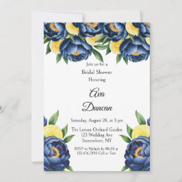 Invitación Navy Peony Citrus Pintado Floral Bridal Shower